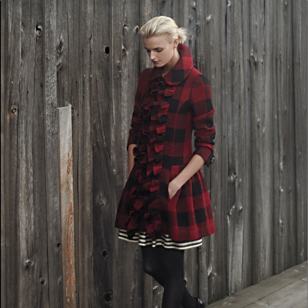 Anthropologie Birling Plaid Ruffle Coat